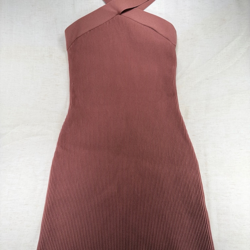 Babaton Halter Bodycon Knit Mini Dress Pink Sleeveless Strap Accent Stretch M